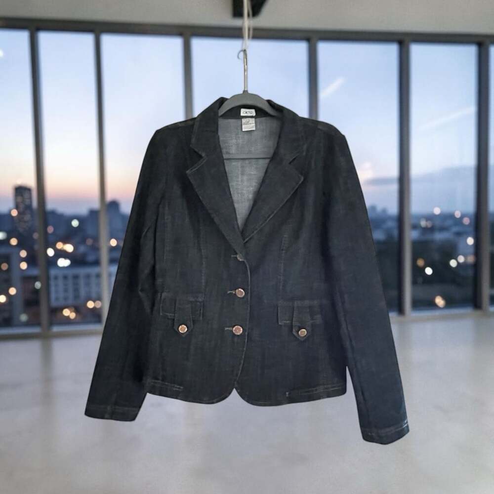 Cache Vintage Y2K Denim Blazer Dark Wash Cotton Blend Jean Jacket Size M